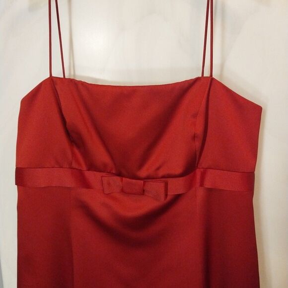 Vtg Davids Bridal Party Dress 16 Red Satin Lined Bridesmaid Prom Formal Holiday - Picture 2 of 10